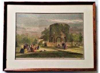 Framed Antique Print 1868 'Round Tower' Newport RI, 18 Inch