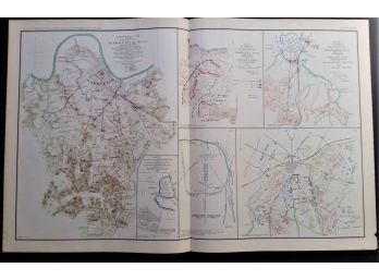Antique 29 Inch War Map 1895. 'Official Records Of The Union And Confederate Battles In Gettysburg & Nashville