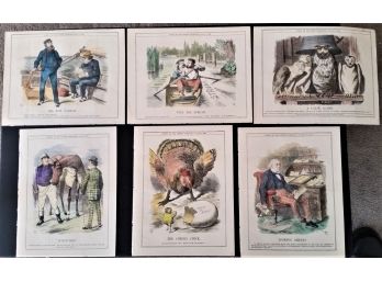 Set Of 6 Antique 'PUNCH' Political Cartoons, 1880s