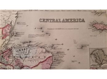 Antique 1850s Map Of Central America By John Colton