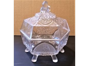 Antique 1870s Covered / Footed Bowl Compote W/ Female Silhouettes By Gillinder Glass, Port Jervis NY