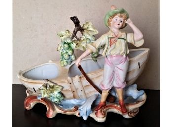 Vintage Occupied Japan 'Boat Form' Porcelain Basket & Sailor Boy By Andrea