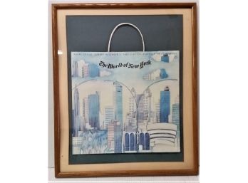 Vintage 1970s NY Times Collectible Shopping Bag W/ Manhattan Skyline, Framed