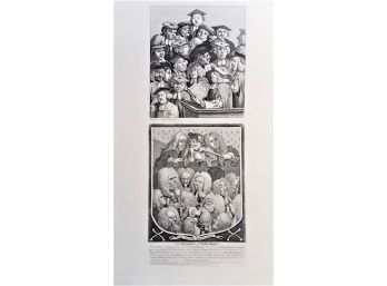 Antique Engraving: William Hogarth 'Scholars At A Lecture' The Company Of Undertakers'  J. Heath 1822