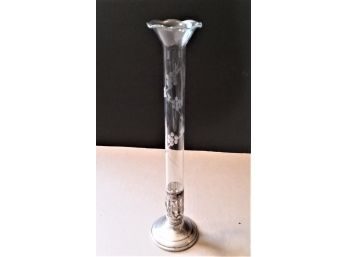 Etched Glass Bud Vase W/ Sterling Base