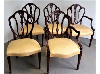Set Of 5 Carved Hellpewhite Shield-back Style Chairs - 2 Arm & 3 Sides