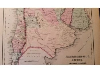 Antique Map Of Argentina - Chile - Uruguay Circa 1850  By John Colton