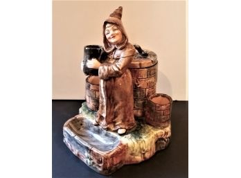 Antique Majolica Friar Tuck 'Smiling Monk' Table Top Match-Humidor