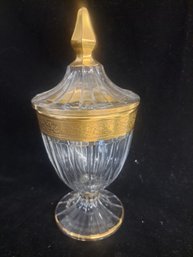 Clear Compote With Gold Trim