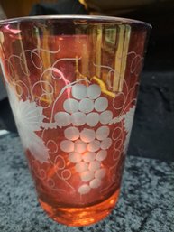 Cranberry Cut To Clear Vase