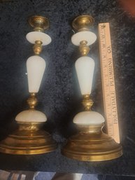 12' Candle Sticks Brass & White Marble