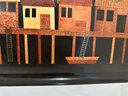 Vintage Couroc Of Monterey Inlaid Serving Tray With Fishing Dock Scene
