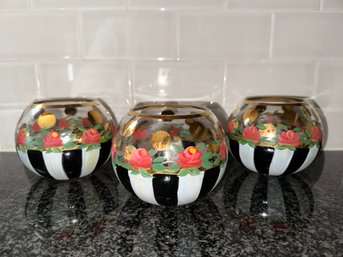 Set Of 3 MacKenzie Childs Heirloom Glass Globe Vases