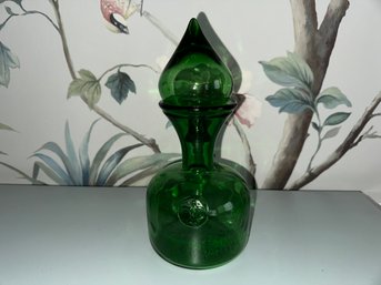Vintage MCM Empoli Green Genie Bottle Blown Glass Decanter