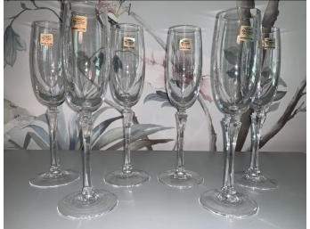 New In Box - Set Of 6 Richard Ginori Crystal Champagne Flutes