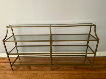 A Satin Gold Metal And Glass Console Table