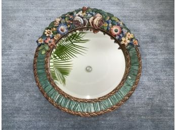 Antique Wooden Floral Painted Mirror