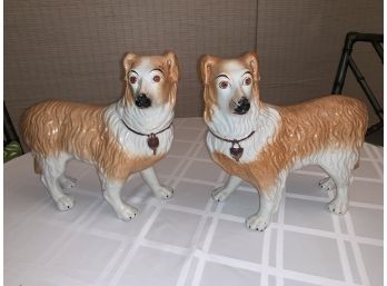 VERY RARE Antique Late 1800s Pair Of Staffordshire Standing Collie Dog Figures