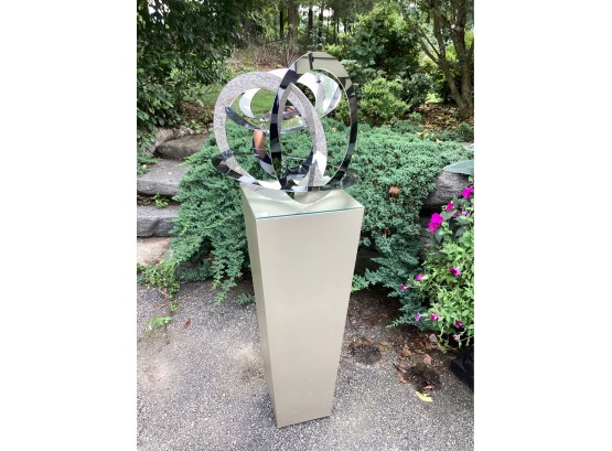 Modern Art Stainless Steel Or Chrome Circles Sculpture With Pedestal