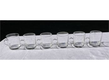 Set Of Six Hand Blown Clear Glass Mugs With Hand Blown Handles
