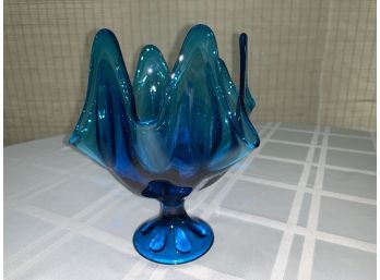 Viking Vintage MCM Blue Handkerchief Vase Bowl