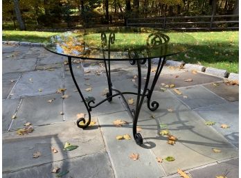 42 Inch Round Grass Table With Black Wrought Iron Base