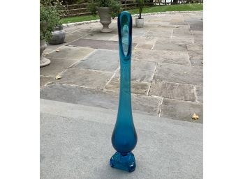 Vintage MCM Viking Blue Swung Art Glass Bud Vase 13 Inches