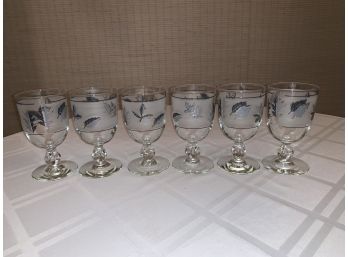 Set Of 6 1960s Libbey Frosted Silver Leaf Glasses