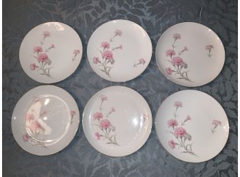 6 Vintage Royal Court Carnation Fine China Dinner Plates