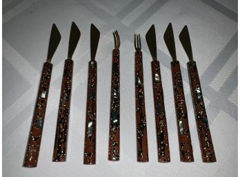 8 Vintage Mother Of Pearl And Resin Hors D Oeuvres Utensils