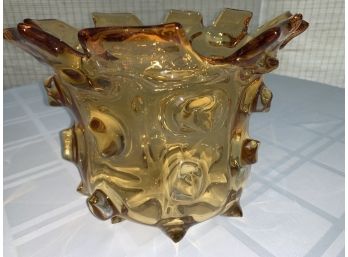 Roost Amber-Colored Large Bubble Glass Decor Bowl