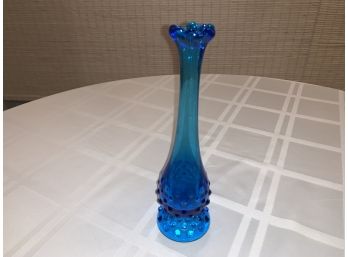 Vintage Fenton Art Glass Blue Hobnail Swung Stretch Bud Vase