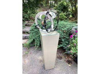 Modern Art Stainless Steel Or Chrome Circles Sculpture With Pedestal