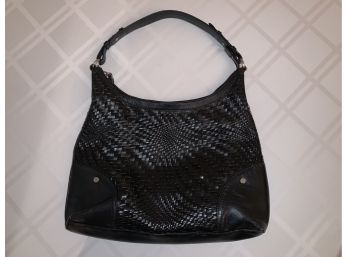 Cole Haan Black Woven Leather Shoulder Bag