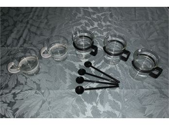 2 Sets Of Vintage Bodum Bistro Glass Coffee Tea Cups With Handles And Spoons