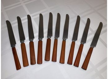 Set Of 10 Vintage Bakelite Stainless Steel Dinner Knives With Butterscotch-colored Handles