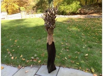 Tall Twig And Curled Husk Sculpture Decor