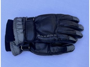 Leather Ancona Ski Winter Gloves: Black