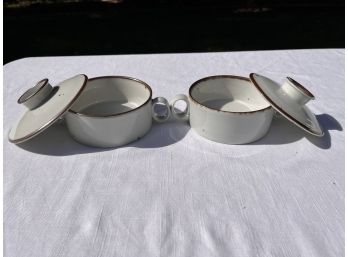 Two Dansk Brown Mist Individual Soup Bowls With Lids