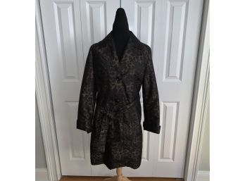 Ellen Tracy Leopard Print Rain Coat With Detachable Hood Size Medium