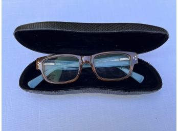 Brown & Blue EYEBOBS Reader Glasses With Black Case