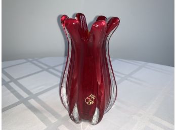 Murano VR Ruby Red 6 Finger 6 Inch Vase