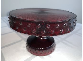 Super Rare LE Smith Ruby Red Hobnail Glass Cake Stand