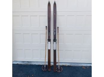 Ski Lovers!! Antique Wooden Skis And Bamboo Poles By Paris Ski