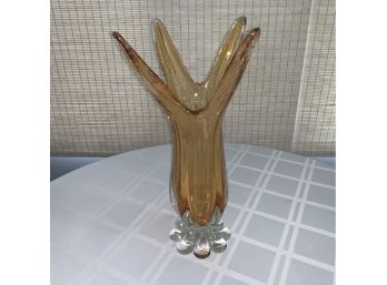 Heavy!  Golden Yellow 4 Finger Footed Vase