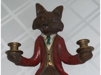 Rare Vintage BILL HUEBBE Red Coat Fox Butler Double Candlestick