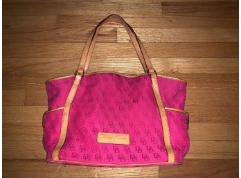 Dooney And Bourke Logo Fuschia Pink Fabric And Leathered Trim Tote Bag
