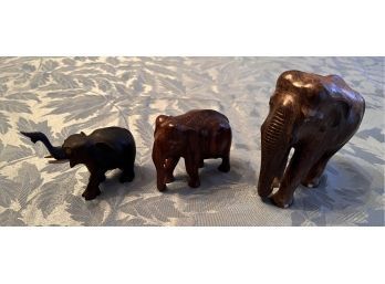 Set Of 3 Mismatched Wood Elephants