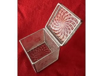 Embossed Glass Lead Edged Box With Hinged Top