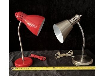 Two Student Desk Lamps:  Red And Brushed Nickel